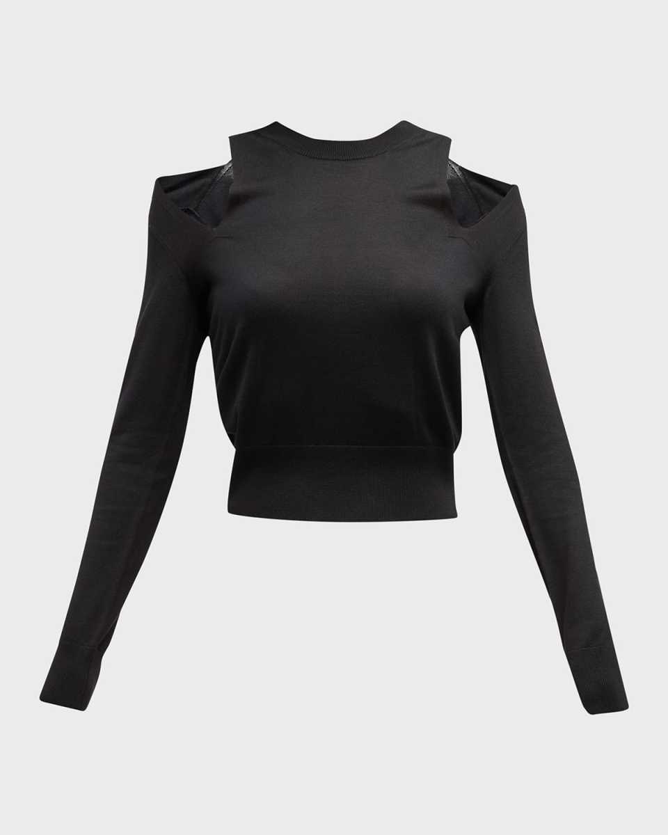 Cold-Shoulder Cutout Crop Silk Sweater